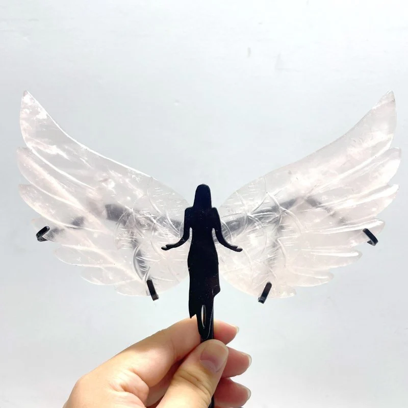 5 Pairs Unique Rose Quartz Angel Wing Carving With Stand - Image 3