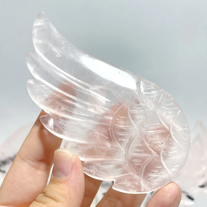 5 Pairs Unique Rose Quartz Angel Wing Carving With Stand - Image 4