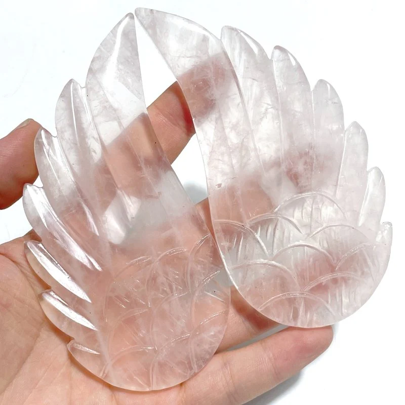 5 Pairs Unique Rose Quartz Angel Wing Carving With Stand - Image 7