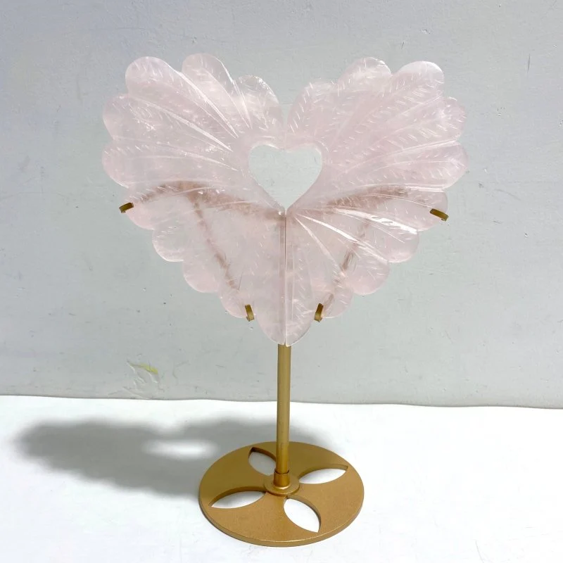 Unique Rose Quartz Heart Carving With Stand