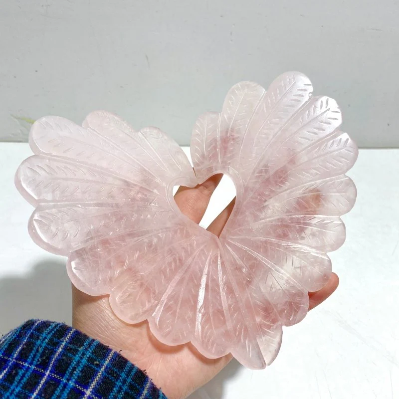 Unique Rose Quartz Heart Carving With Stand - Image 4