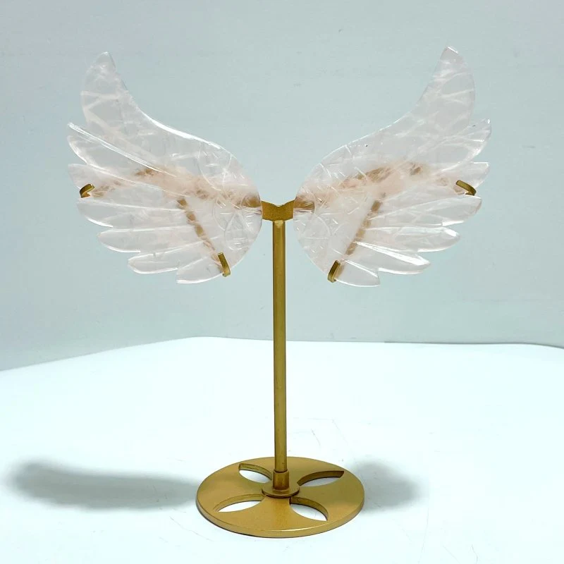 Unique Rose Quartz Wing Carving With Stand