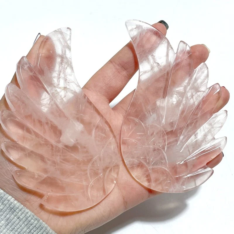 Unique Rose Quartz Wing Carving With Stand - Image 4