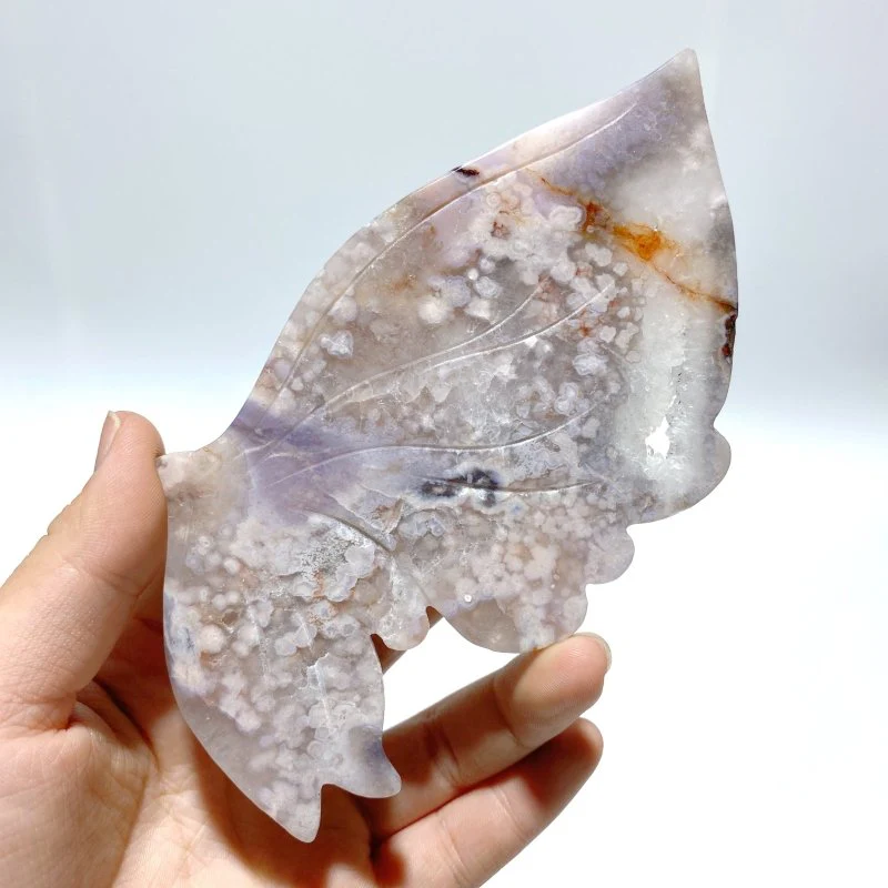 Unique Sakura Flower Agate Butterfly Wing Carving With Stand - Image 3