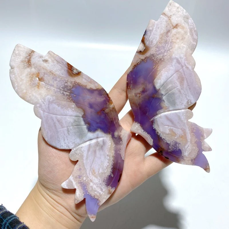 Unique Sakura Flower Agate Butterfly Wing Carving With Stand - Image 2