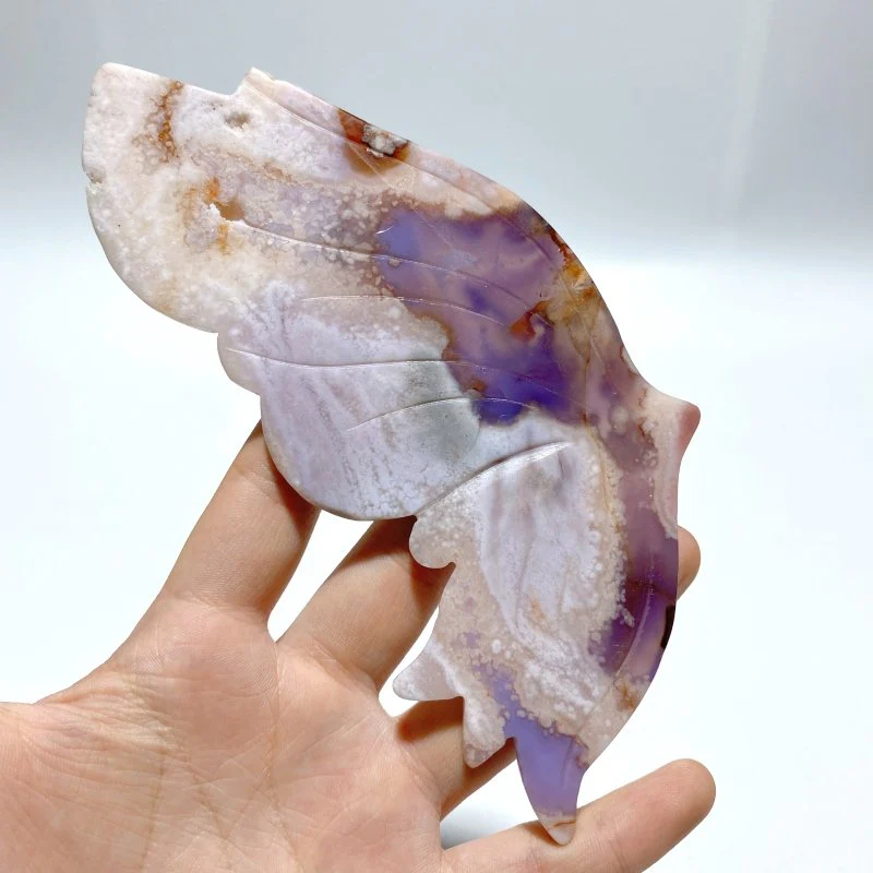 Unique Sakura Flower Agate Butterfly Wing Carving With Stand - Image 3