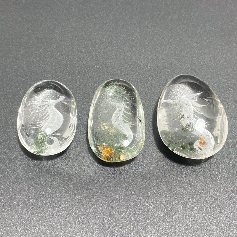 3 Pieces Unique Seahorse Garden Quartz Inner Scene Carving