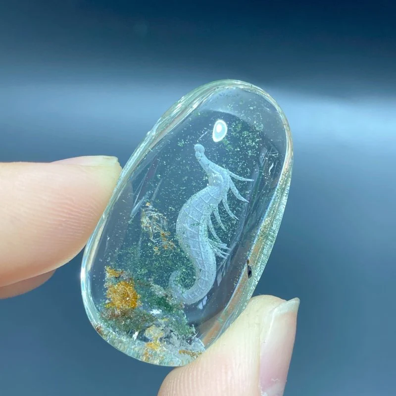 3 Pieces Unique Seahorse Garden Quartz Inner Scene Carving - Image 3