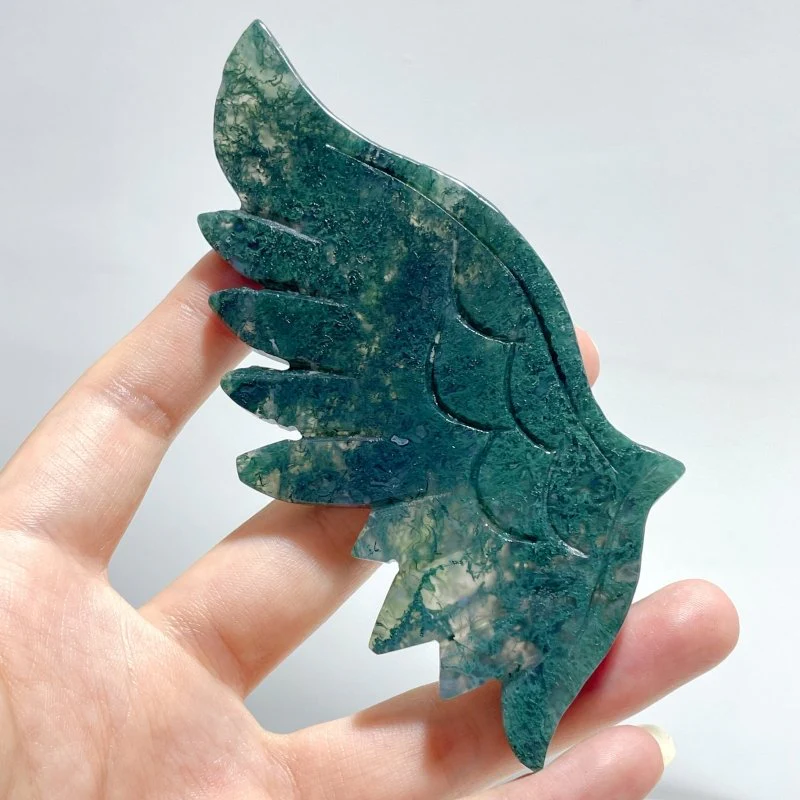 4 Pairs Unique Small Moss Agate Angel Wing Carving With Stand - Image 10