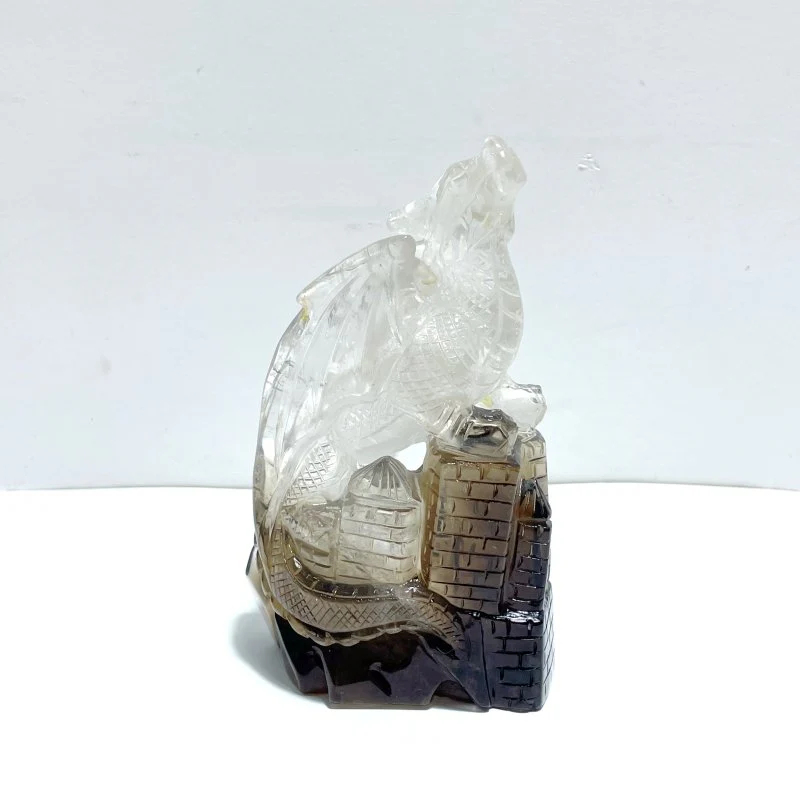 Unique Smoky Quartz Flying Dragon Castle Carving - Image 2