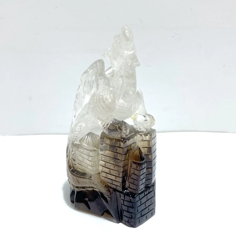 Unique Smoky Quartz Flying Dragon Castle Carving - Image 3