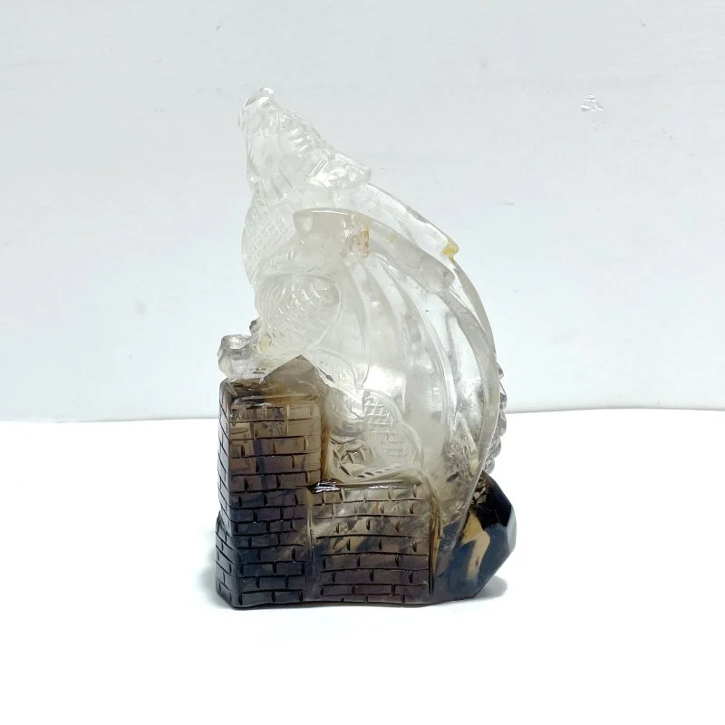 Unique Smoky Quartz Flying Dragon Castle Carving - Image 4