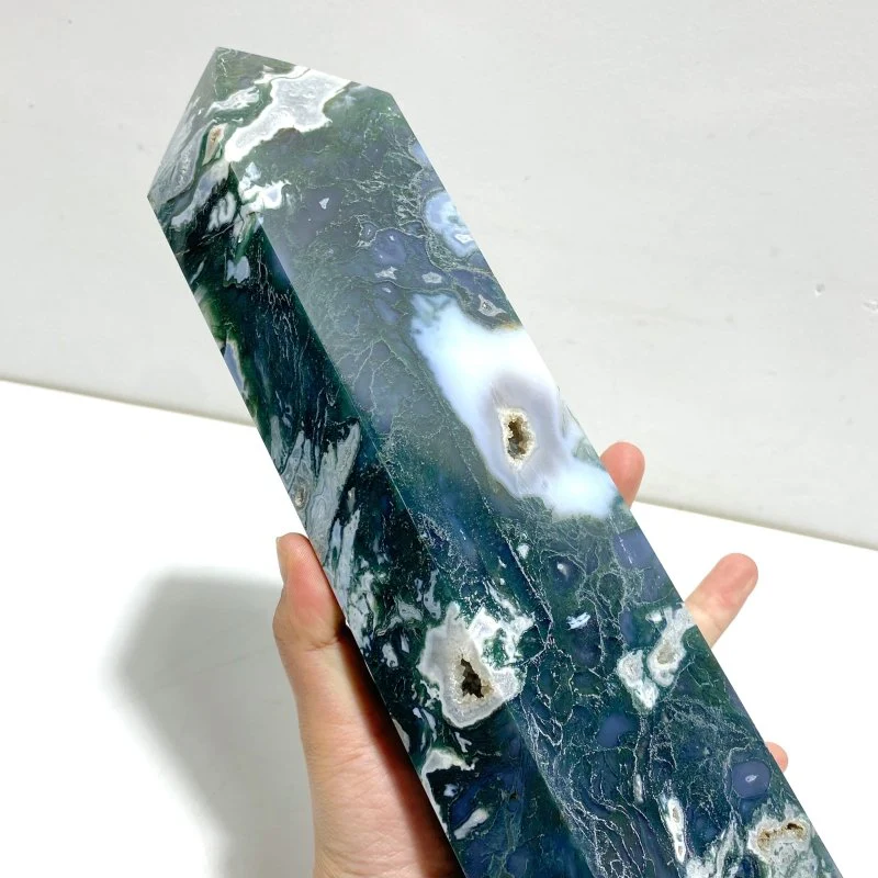 Unique Tall Geode Druzy Moss Agate Point - Image 3