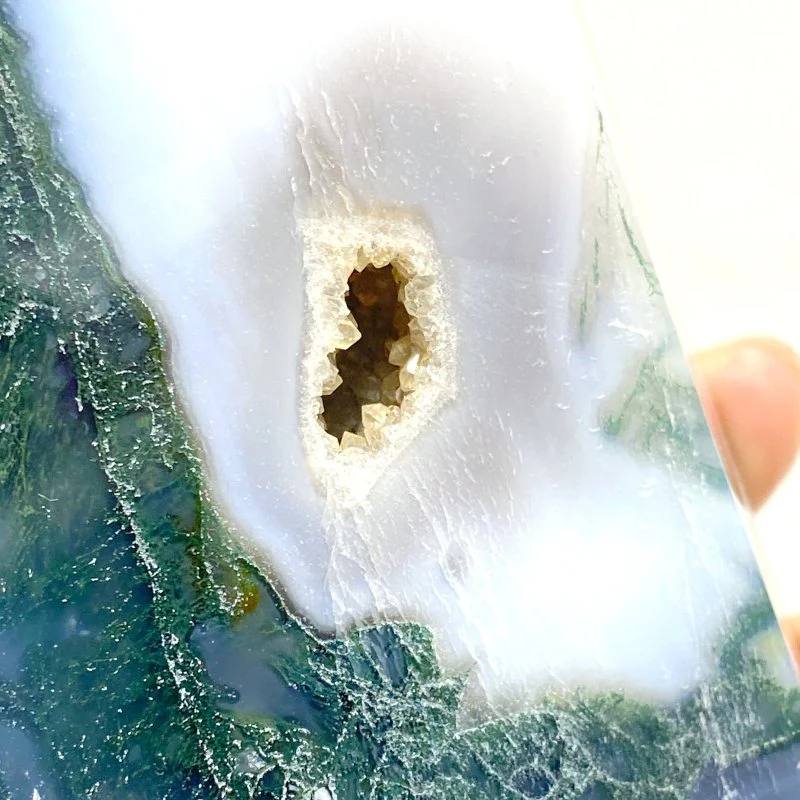 Unique Tall Geode Druzy Moss Agate Point - Image 4