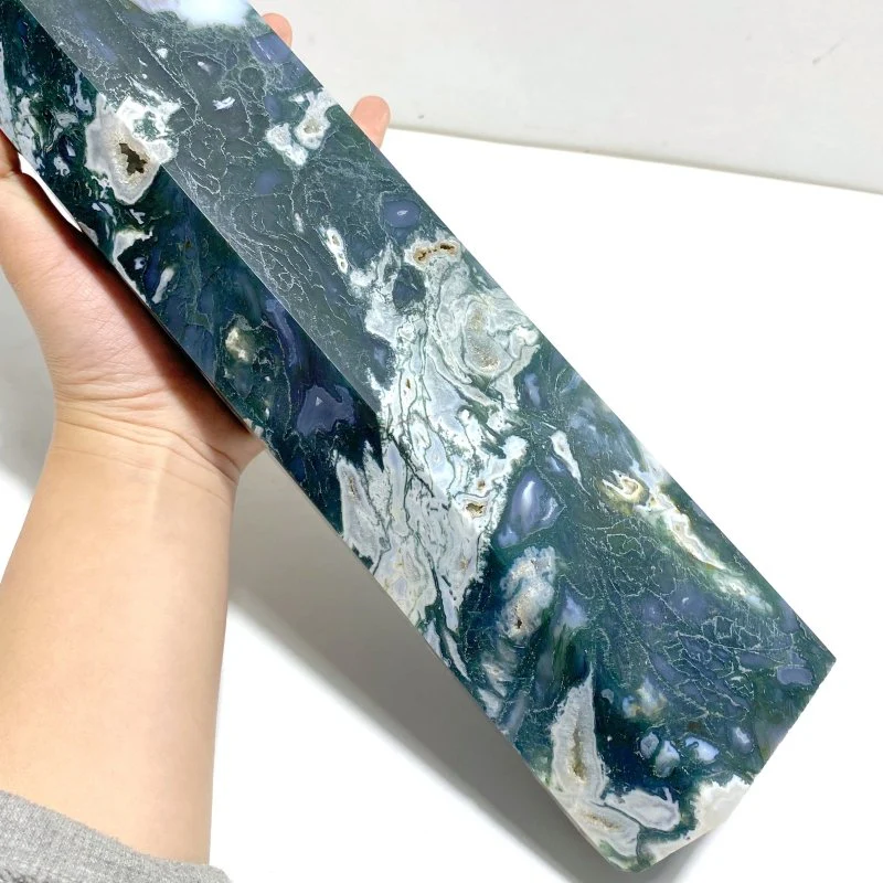 Unique Tall Geode Druzy Moss Agate Point - Image 5