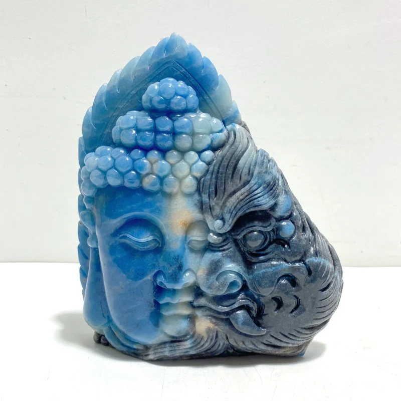 Unique Trolleite Stone Half Mara and Half Buddha Carving