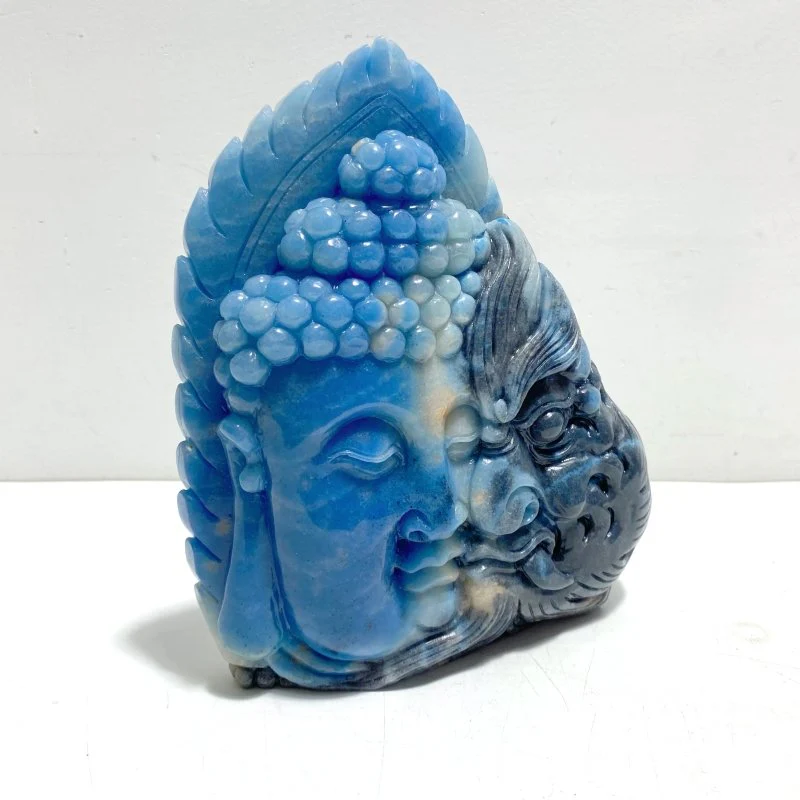 Unique Trolleite Stone Half Mara and Half Buddha Carving - Image 2