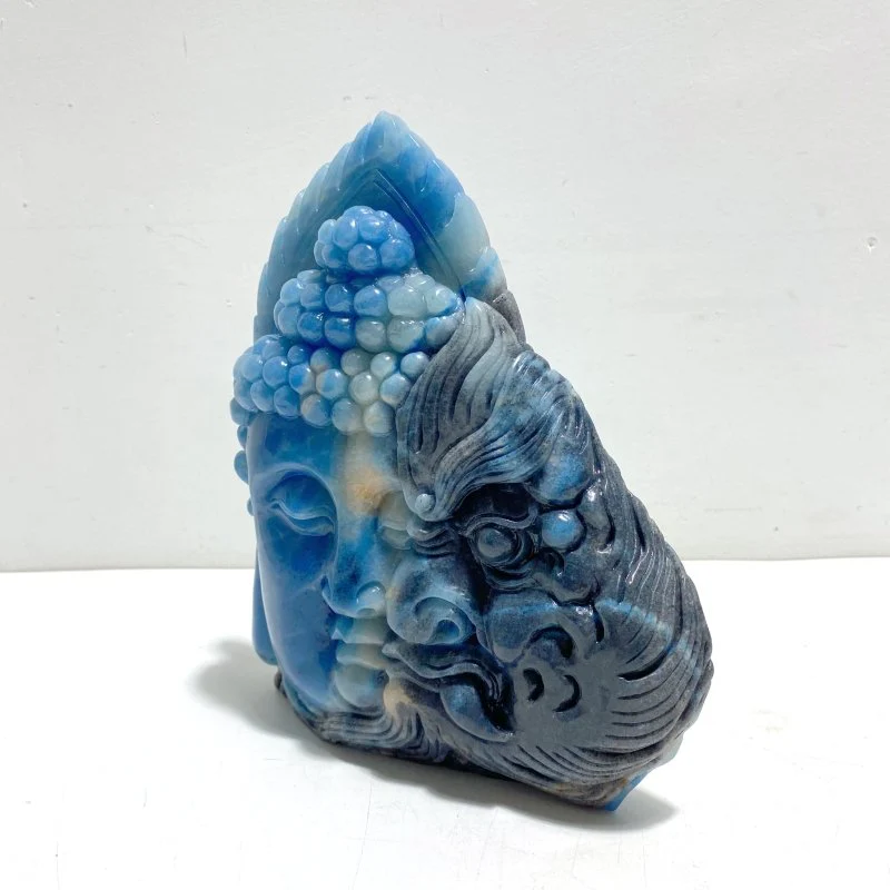 Unique Trolleite Stone Half Mara and Half Buddha Carving - Image 3