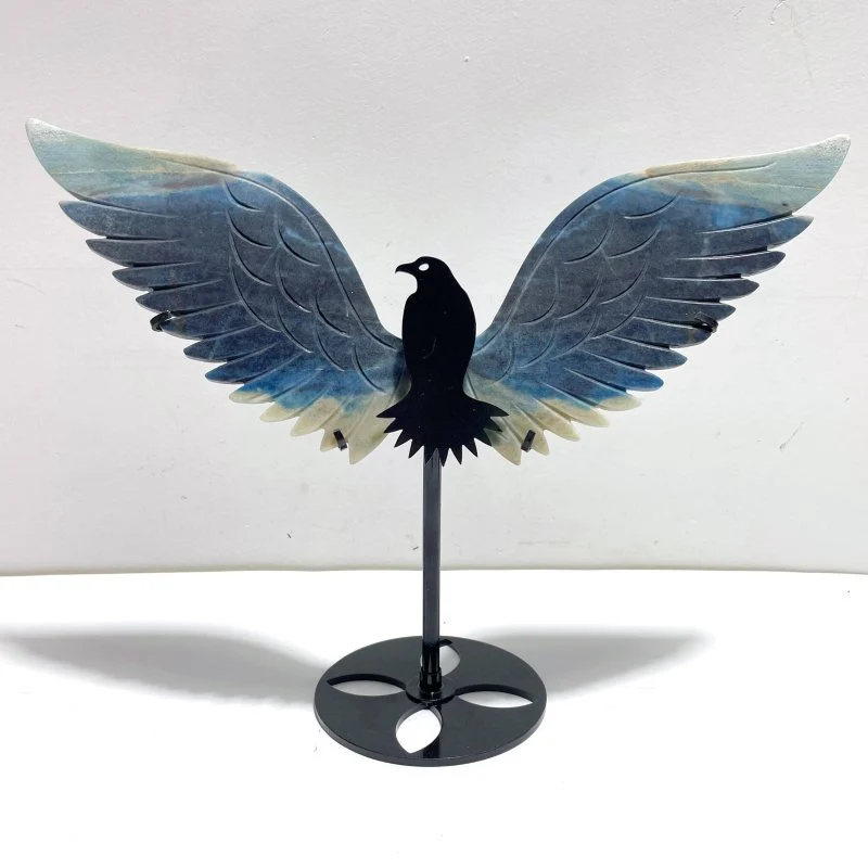 Unique Trolleite Stone Eagle Wing Carving With Stand #A04
