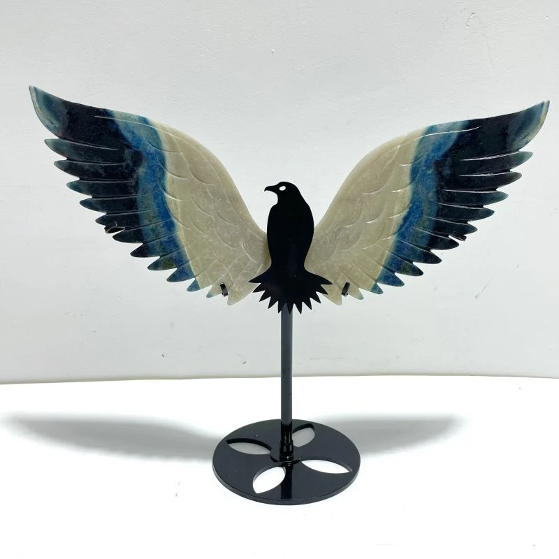 Unique Trolleite Stone Eagle Wing Carving With Stand #A05