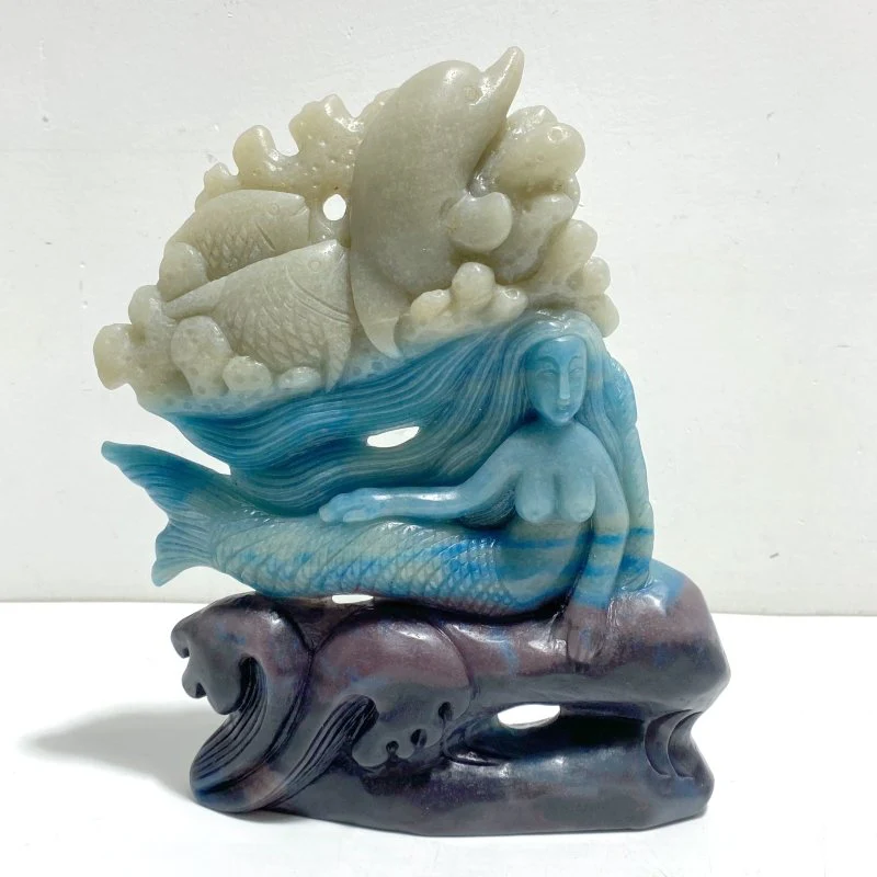 Unique Trolleite Stone Mermaid Dolphin Fish Carving