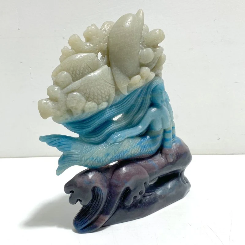 Unique Trolleite Stone Mermaid Dolphin Fish Carving - Image 2