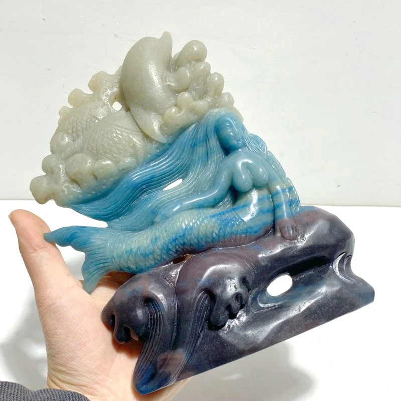 Unique Trolleite Stone Mermaid Dolphin Fish Carving - Image 4