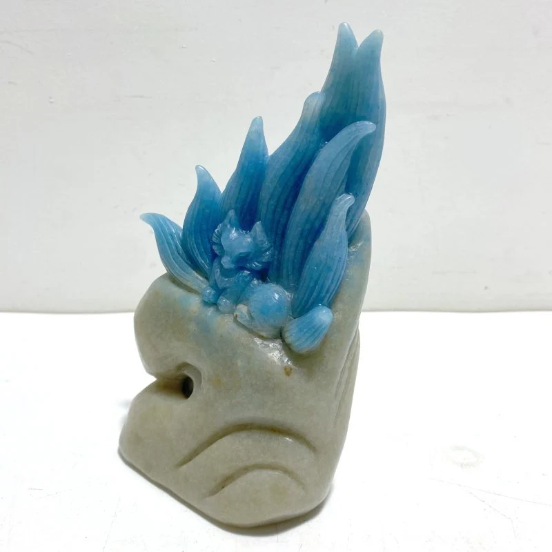 Unique Trolleite Stone Nine-tailed Fox Carving - Image 2