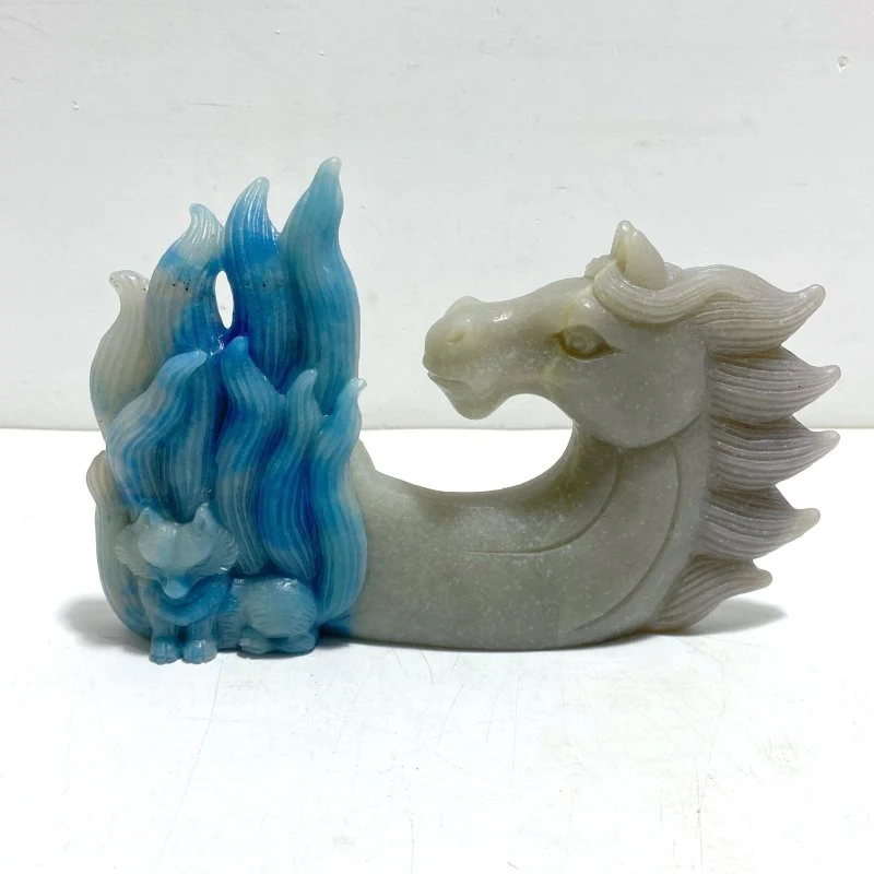 Unique Trolleite Stone Nine-tailed Fox Horse Head Carving