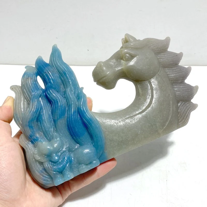 Unique Trolleite Stone Nine-tailed Fox Horse Head Carving - Image 4