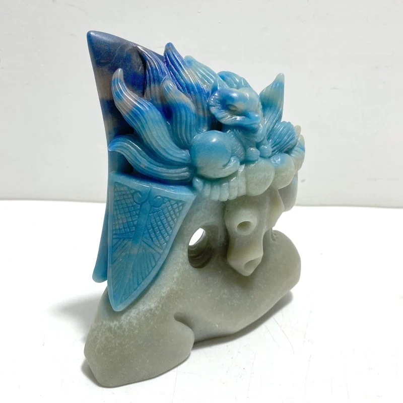 Unique Trolleite Stone Nine-tailed Fox Ox Head Carving - Image 2