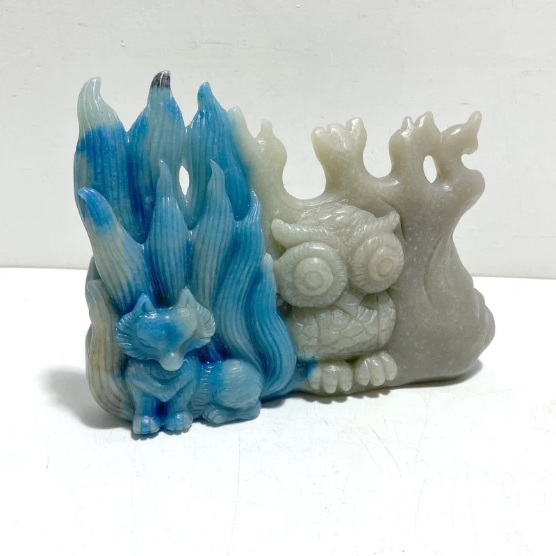 Unique Trolleite Stone Nine-tailed Owl Carving - Image 2