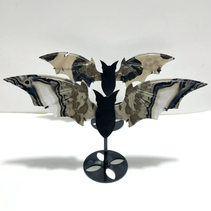 2 Pairs Volcano Agate Bat Wing With Stand (UV-Reactive)