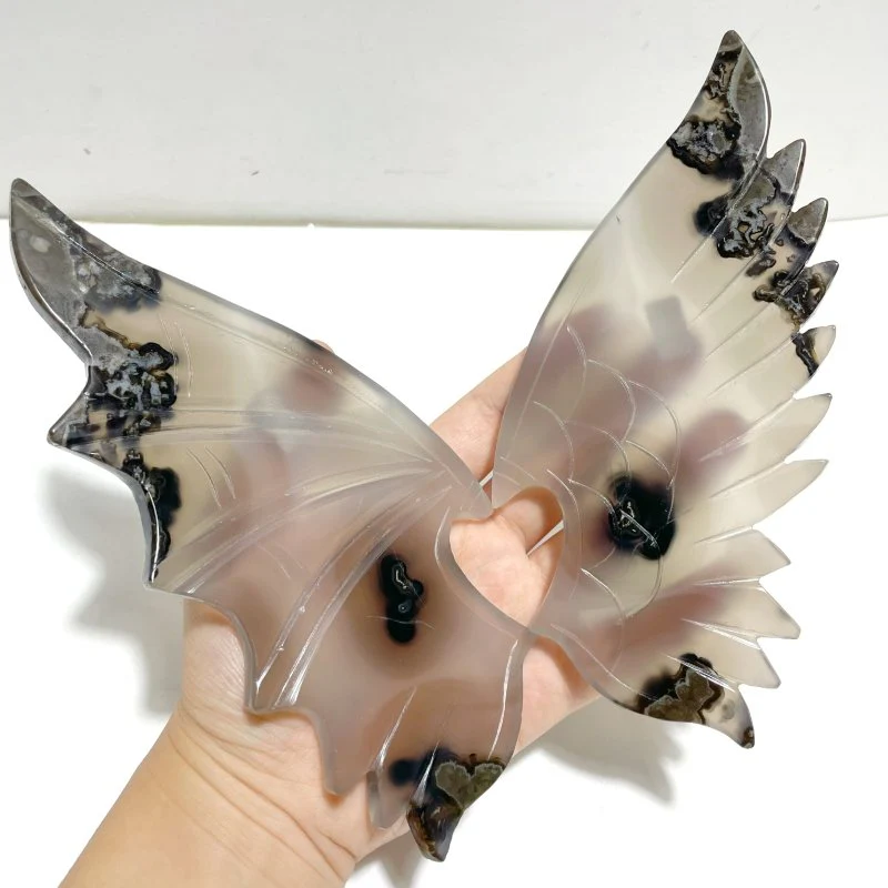 Unique Volcano Agate Demon And Angel Wing Carving With Stand (UV-Reactive) - Image 2