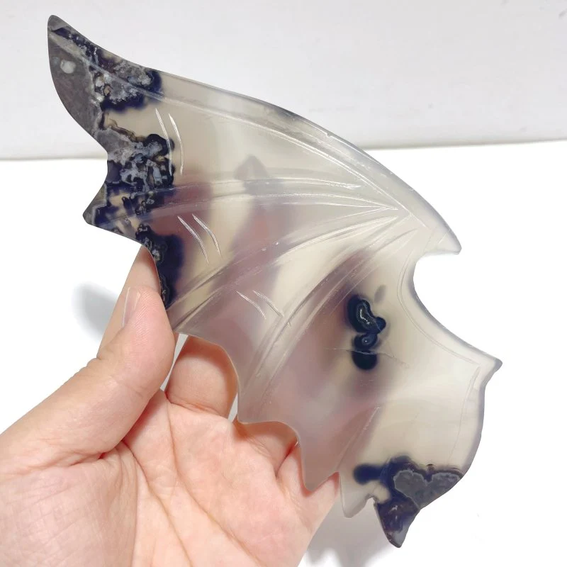 Unique Volcano Agate Demon And Angel Wing Carving With Stand (UV-Reactive) - Image 5