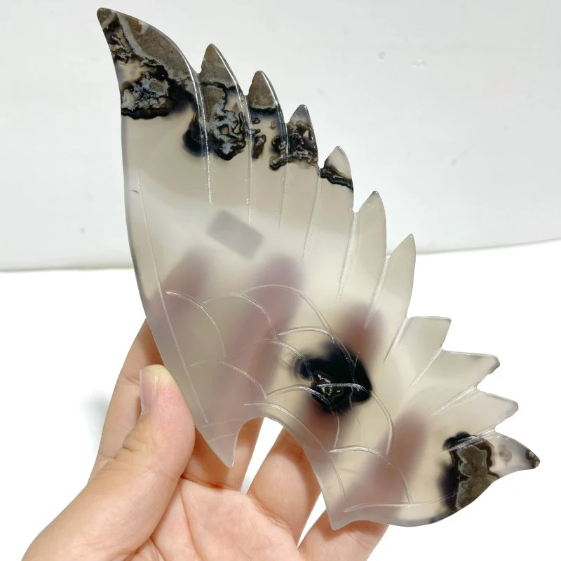 Unique Volcano Agate Demon And Angel Wing Carving With Stand (UV-Reactive) - Image 6