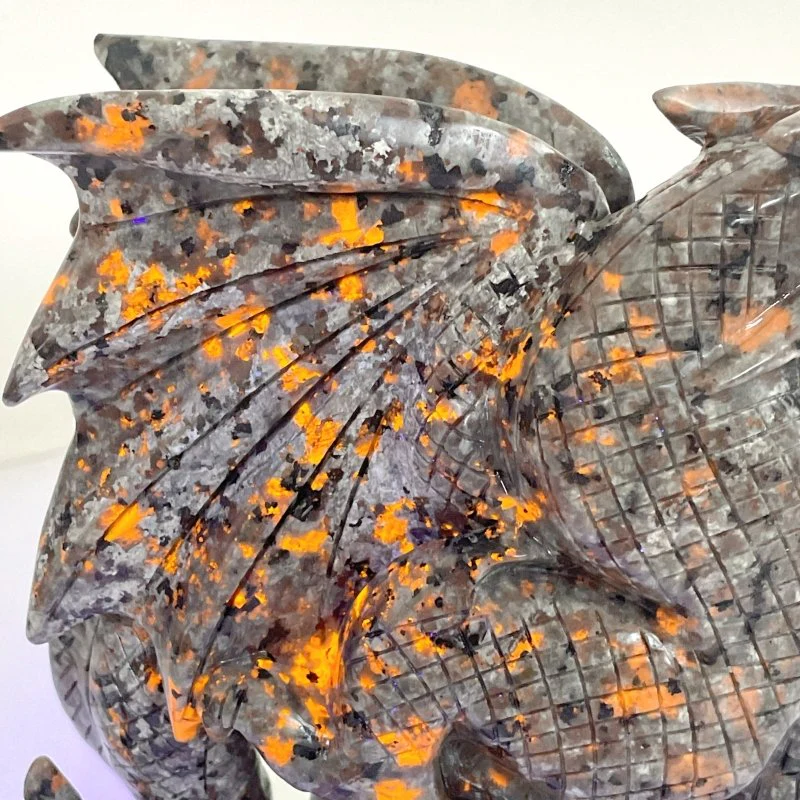 7.1in Unique Yooperlite Flying Dragon With Castle Carving (UV-Reactive) - Image 2