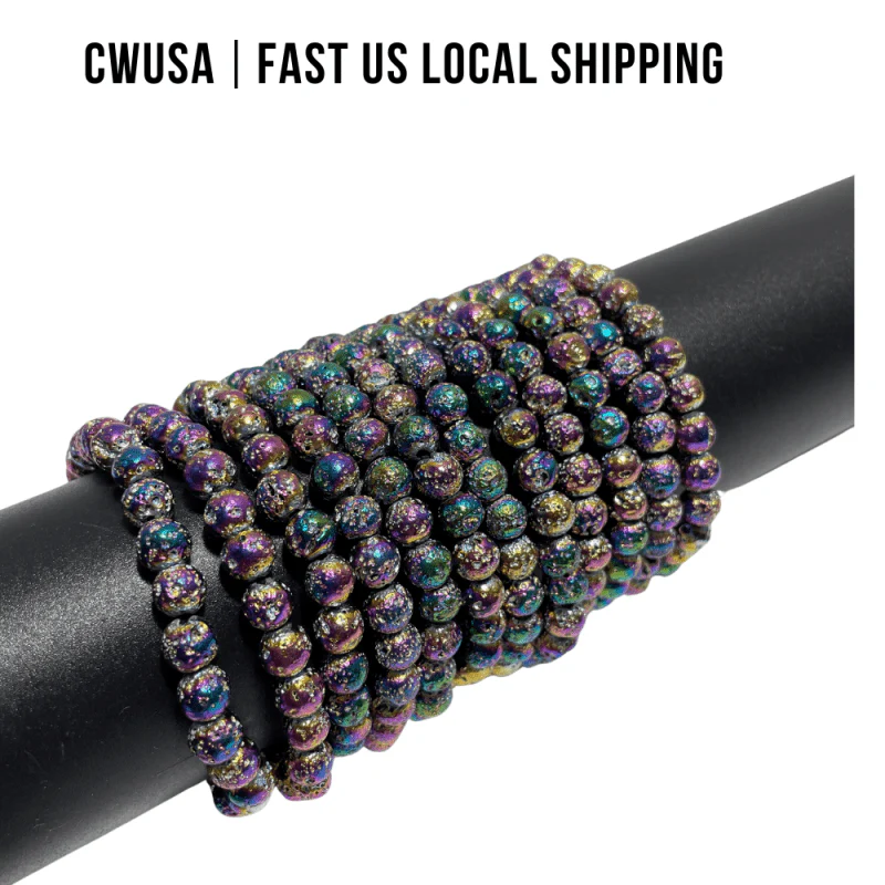 Local Stock - 6MM Aura Colorful Lava Rock Stone Bracelets Wholesale