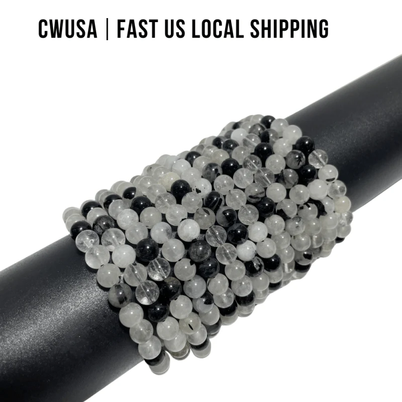 Local Stock - 6MM Black Tourmaline Mixed Quartz Bracelets Wholesale