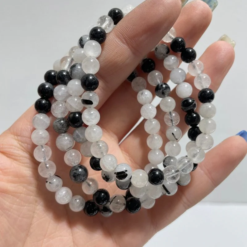 Local Stock - 6MM Black Tourmaline Mixed Quartz Bracelets Wholesale - Image 2