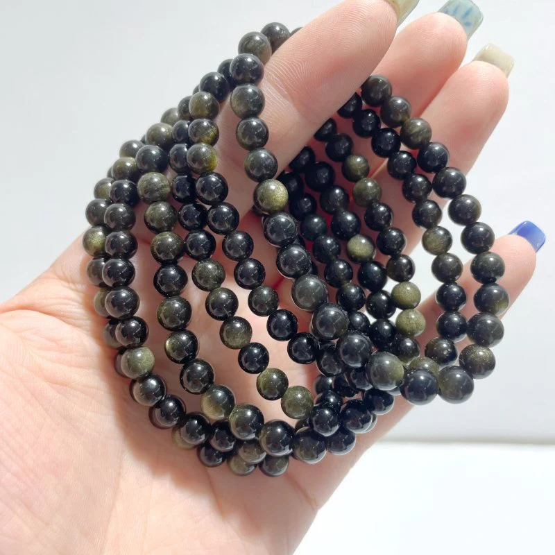 Local Stock - 6MM Gold Sheen Obsidian Bracelets Wholesale - Image 2