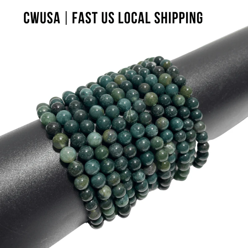 Local Stock - 6MM Green Moss Agate Bracelets Wholesale
