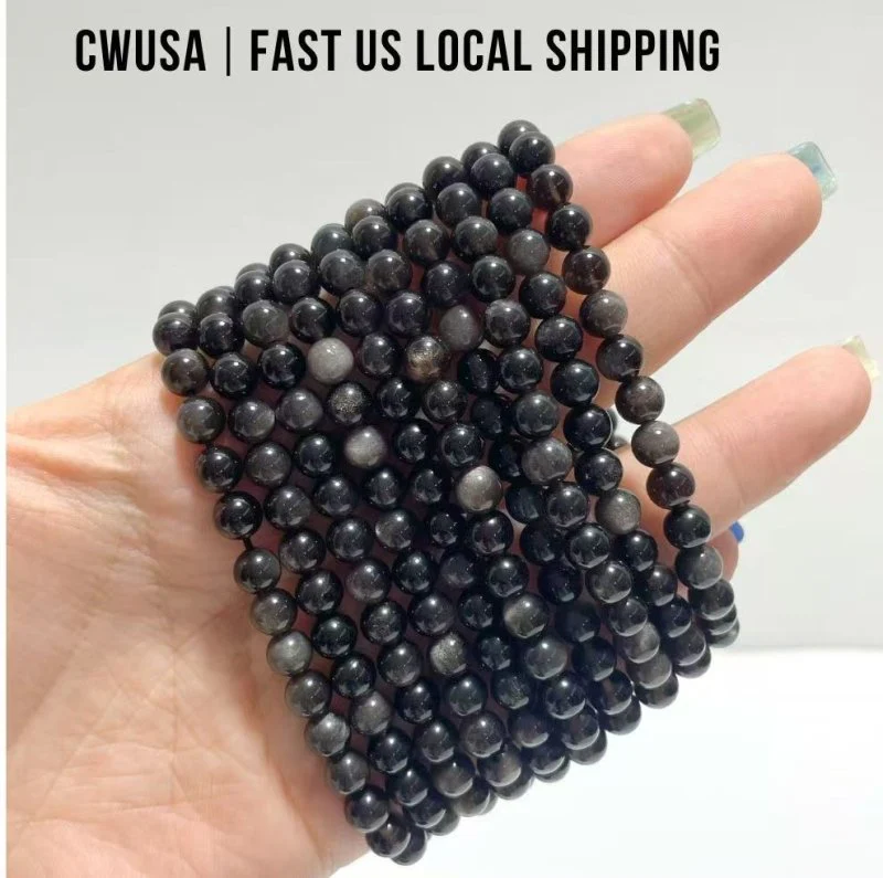 Local Stock - 6MM Silver Sheen Obsidian Bracelets Wholesale