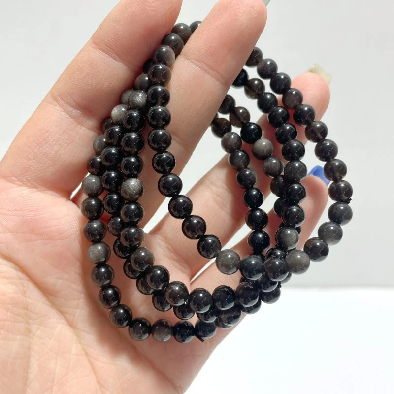 Local Stock - 6MM Silver Sheen Obsidian Bracelets Wholesale - Image 2