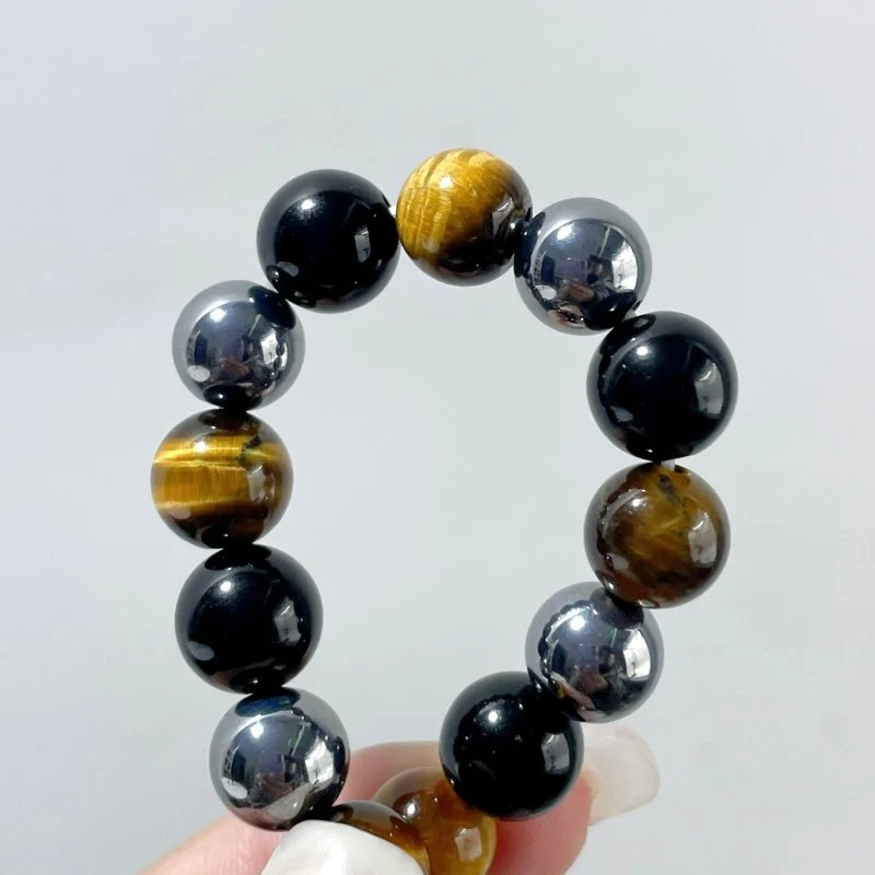 Local Stock - 8MM Hematite Tiger Eye Black Tourmaline Mixed Bracelets Wholesale - Image 2