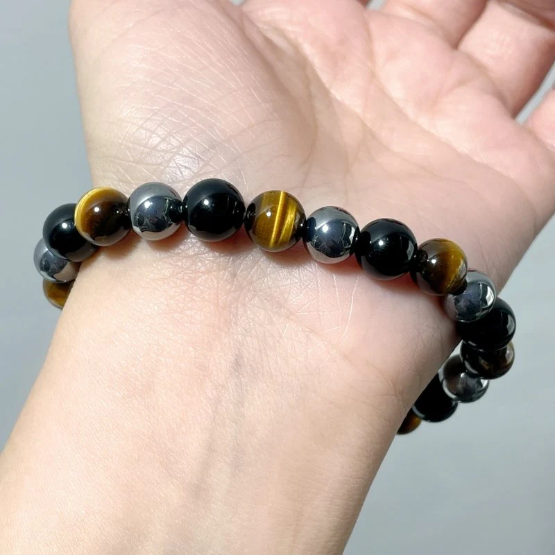 Local Stock - 8MM Hematite Tiger Eye Black Tourmaline Mixed Bracelets Wholesale - Image 3