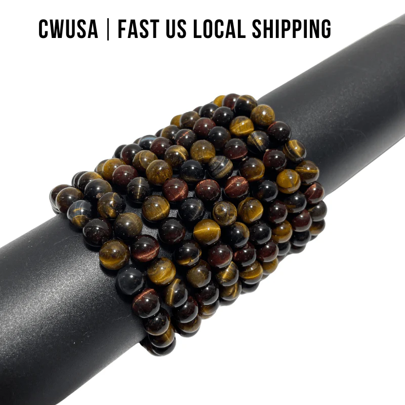 Local Stock - 8MM Red&Gold&Blue Tiger Eye Mixed Color Bracelets Wholesale