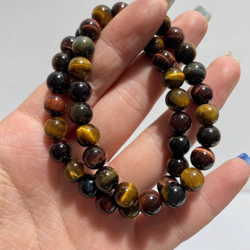 Local Stock - 8MM Red&Gold&Blue Tiger Eye Mixed Color Bracelets Wholesale - Image 2