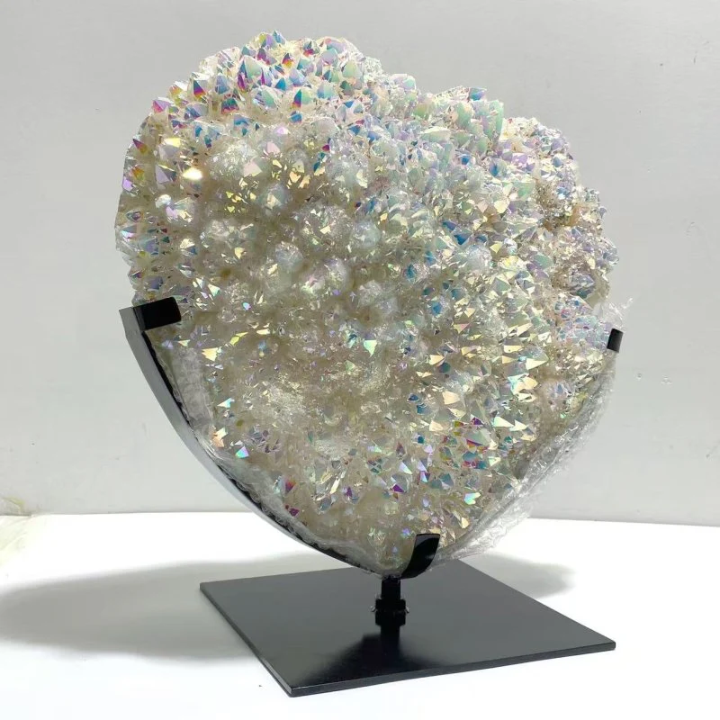 Very Large Aura Quartz Cluster Heart With Stand #1 - Image 2