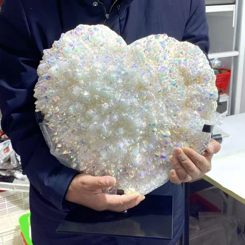 Very Large Aura Quartz Cluster Heart With Stand #1 - Image 3